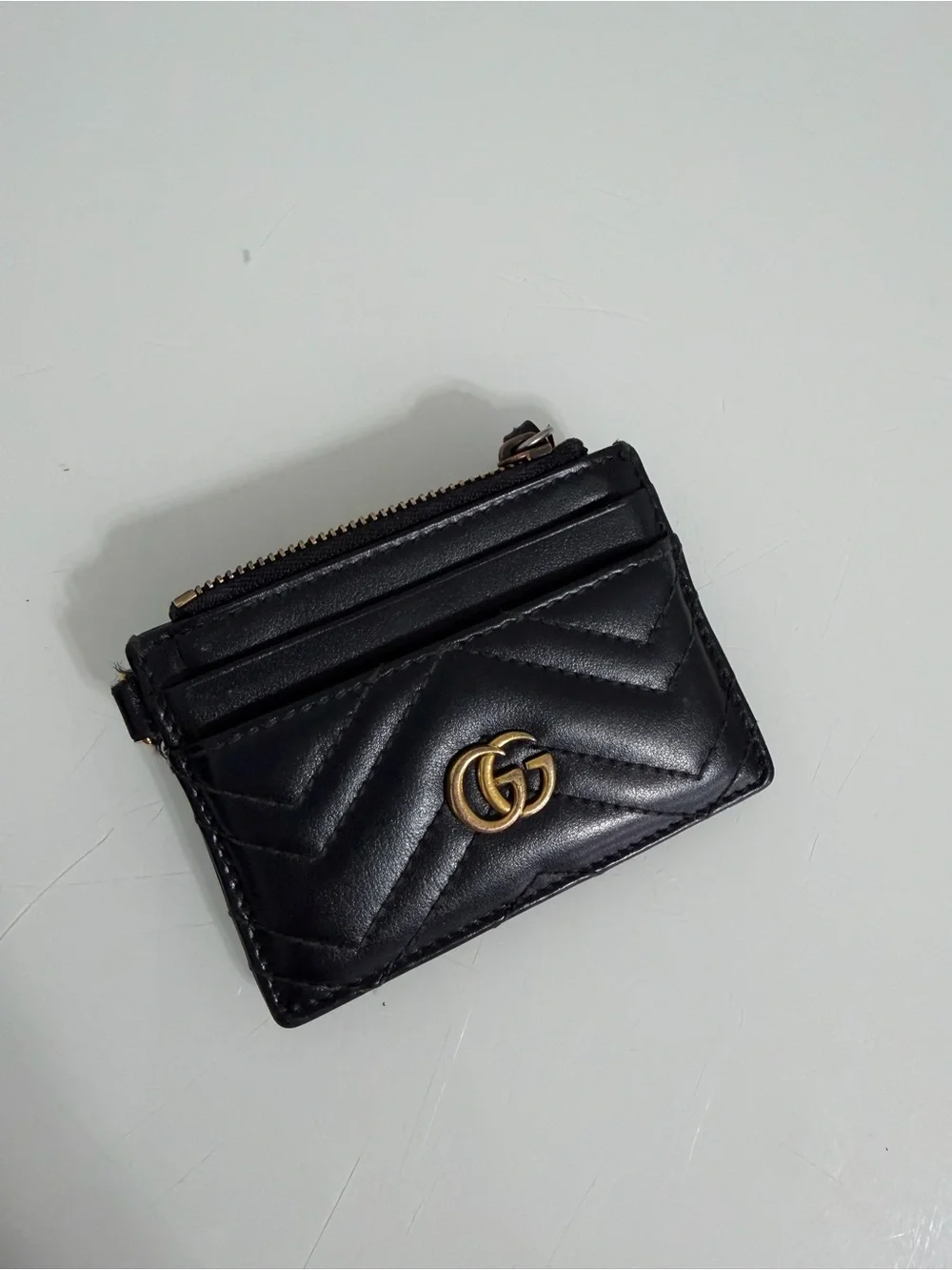 Gucci Black Quilted Leather Card Holder with Gold Double G